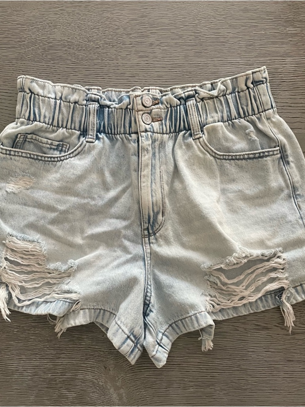 SO Light Blue Distressed Elastic Waist Denim Shorts
